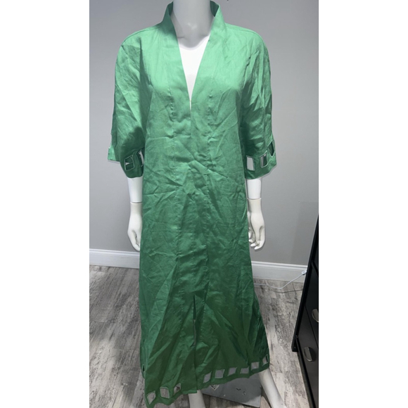 Women's Figue Adelaide Green Cut-Out Linen Midi Size L***. No belt - Picture 7 of 12